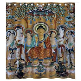 Shower Curtains Dunhuang Mural Painting Buddha Surrounded By Bodhisattvas Mogao Caves Curtain Ho Me Lili For Bathroom Decor