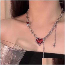 Chokers Choker Gothic Vintage Red Heart Star Cross Anhänger Kette Halskette für Frauen Männer Halloween Punk Y2K Grunge Hip Hop Schmuck Acce Dhfj7