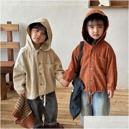 Jackets Boys Hooded Corduroy Jacket With Pocket Kids Girls Coats Baby Cotton Soft Tops Outerwear Children Clothes Spring Autumn Drop D Otkdq