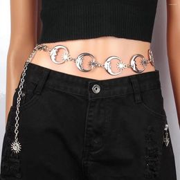 Belts Womens Korean Fashion Belt Hip High Waist Gold Silver Narrow Metal Chain Gothic Moon Pendant Vintage Chains
