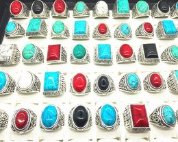 Turquoise Gemstone Ring Mix Style Antique Silver Vintage Stone Ring For Man Women Jewelry Whole Lots3212543