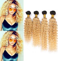 Blonde Ombre Human Hair Bundles Brazilian Deep Wave Weave 1B 613 Ombre Human Hair 4 Bundle Deals Dark Roots Virgin Hair Extension7387616