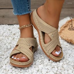 Slippers Sandals Women Summer Shoes Elegant Low Heels Wedge Heeled Slides Woman Sandalias De Mujer