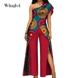 Africa Clothes for Women Ankara Fashion Pant Set for Women Sexy Off Shoulder Jumpsuit Dashiki Clothing Wax Print Cotton WY2373 240407