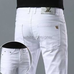 Designer Mens Spring/Summer New Jeans for Men's Light Luxury Thin Feet Slim Fit Cotton Elastic Pure White Long Pants Fashion pants