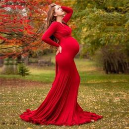 Maternity Dresses Spring Elegant Pregnant Womens Dress Photo Shooting Pregnant Womens Dress Long sleeved V-neck Pregnant Womens Photography Shower Dress Q240413