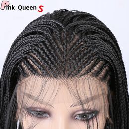 European and American fashion fake high temperature chemical fiber three strands small dreadlocks 13X4 black front lace wig glueless wig windy black curly hair