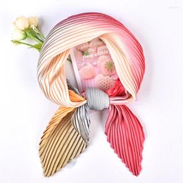 Scarves Gradient Color Square Scarf Pleated Satin Neckerchief Wrap Hijab Hair Band For Women Summer Fashion Headkerchief