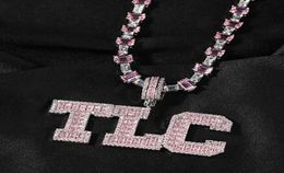Mens Custom A to Z initial Letter Round Baguette Pendant Silver Pink Necklace For Men Women Gifts with 16inch Tennis Chain9053998