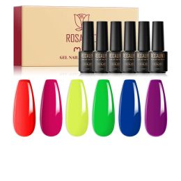 Kits ROSALIND 6PCS Neon Glow Gel Nail Polish Set Hybrid Varnishes Semi Permanent Top Base Coat Nail Gel Kit Need UV Lamp Nail Art