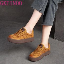 Casual Shoes GKTINOO 2024 Autumn Retro Lace-up Flat Platform Genuine Leather Sneakers Thick Soled Round Toe Women's