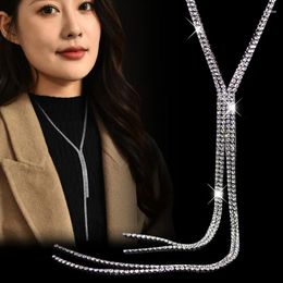 Pendant Necklaces Crystal Rhinestone Tassel Choker For Women Splicing Chain Button Long Statement Jewellery