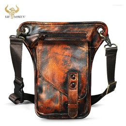 Waist Bags Real Cattle Leather Design Sling Bag Travel Fanny Belt Pack Leg Thigh Drop Phone Pouch For Men Male 211-6