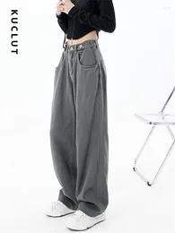 Women's Jeans KUCLUT Washed High Waisted Women 2024 Fashion Vintage Wide Leg Pants Streetwear Casual Full Length Straight Trousers