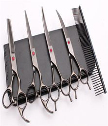 5Pcs Suit 7quot 440C Customized Logo Professional Hair Hairdressing Scissors Comb Cutting ShearsThinning Scissor UPDown Curv6194632