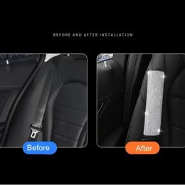 2pcs Car Seat Belt Setting Leather Bag Edge Shoulder Protector Car Interior Full Of Artificial Diamonds Modified Decor Supplies