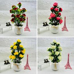 Decorative Flowers Realistic Fake Flower Artificial Bonsai Potted Plant For Office Home Decor Simulated Green With Plastic Desktop