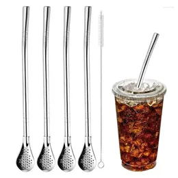 Spoons 4Pcs Yerba Mate Straw Colorful Spoon Multipurpose Coffee Filter With Cleaning Brush Drinking Straws Party Supplies