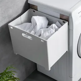 Laundry Bags Wall Mount Storage Basket Punch-Free Foldable Dirty Clothes Hamper Bathroom Organizer