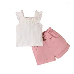 Clothing Sets Toddler Baby Girl 2 Piece Summer Outfits Ruffle Sleeveless Ribbed Tank Tops Elastic Waist Solid Shorts Set Clothes