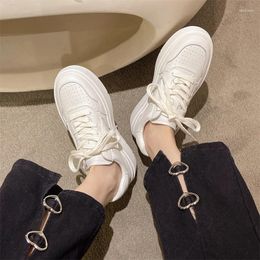 Casual Shoes Women Genuine Leather Flats Platform Sneakers Round Toe Lace Up Ladies Fashion Spring Autumn White Black