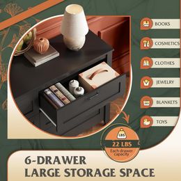 6 Drawer Dresser Living Room Furniture for Tv Large Storage Cabinet Double Wood Dresser for Bedroom Black Freight Free Showcases