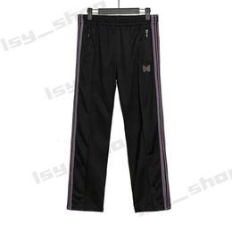 Needle Track Pant 3 Colours Fashion Sweatpants Butterfly Embroidered Side Stripe Men Women Long Pants Drawstring Pants Streetwear 999