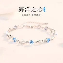 Link Bracelets Real S 999 Sterling Silver Ocean Heart Bracelet Girlfriends Simple And Personalized Niche Design Handmade Gift Trend