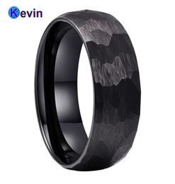 Black Hammer Ring Black Tungsten Wedding Band For Men Women MultiFaceted Hammered Brushed Finish 6MM 8MM Comfort Fit 2202235093354