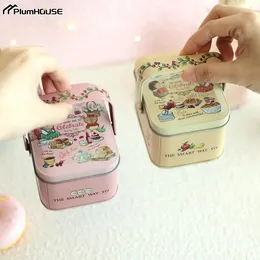 Gift Wrap Candy Box Cartoon Pattern Good Sealing Tin With Handle Vintage Suitcase Giving Portable Easter Holiday Cookie Tins