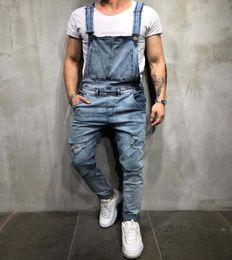 2019 Fashion Mens Ripped Jeans Rompers Casual with belt Jumpsuits Hole Denim Bib Overalls Bike Jean 3276340