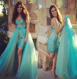 Gorgeous Sweetheart Strapless Prom Dresses Sexy Sheath Backless Mint Chiffon Front Slip Crystals Long Mermaid Evening Dresses For 6611506