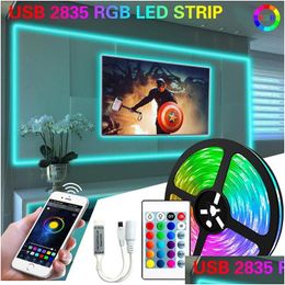 Led Strips Light Strip 2835 Dc12V Remote Controller Lights For Room Ambient Home Decor Wall Bedroom Flexible Diode 5M/10M/15M Drop Del Dhzpw