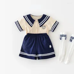 Clothing Sets HoneyCherry Boys And Girls Baby Summer Suit Navy Lapel Short Sleeve Children Breathable Shorts Two-piece