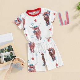 Clothing Sets 4Th Of Jy Baby Boy Outfits Toddler Western Cowboy Clothes Infant Girls T Shirt Shorts Set Summer Cowgirl Suit Drop Deliv Otyge
