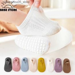 Kids Socks Wholesale anti slip childrens floor socks spring and summer new candy colors pure cotton boat socks breathable mesh socks baby socks Q240413