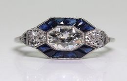 Antique Jewelry 925 Sterling Silver Diamond Sapphire Bride Wedding Engagement Art Deco Ring Size 5127739192