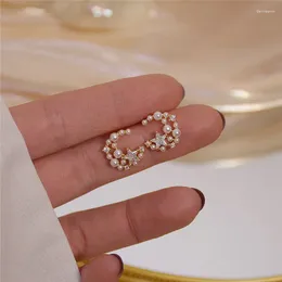 Stud Earrings Ins 14K Real Gold Moon Pearl Star For Women Cubic Zircon ZC Gift