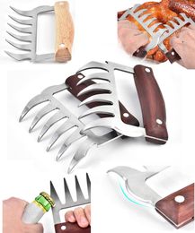 Metal Stainless Steel Forks with Wooden Handle Durable BBQ Meat Shredder Claws Kitchen Tools Barbecue Tool DBC DH21230871