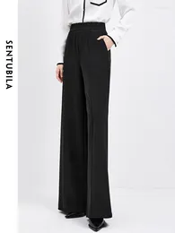 Women's Pants Sentubila Black Baggy Pant For Woman Elastic Waist Straight Loose 2024 Spring Office Ladies Wide Leg Trousers 141K52835