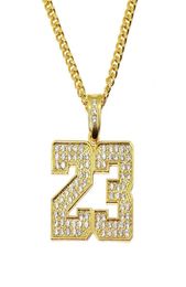 hip hop number 23 diamonds pendant necklaces for men golden silver alloy rhinestone luxury necklace Cuban link chain fashion jewel7808668