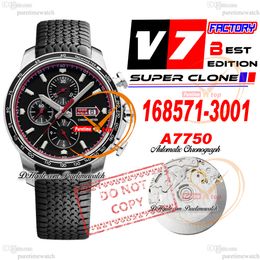 168571-3001 Miglia A7750 Automatic Chronograph Mens Watch V7F Steel Case Black Texture Stick Dial Rubber Gummy Strap Super Edition Reloj Hombre Montre Puretime