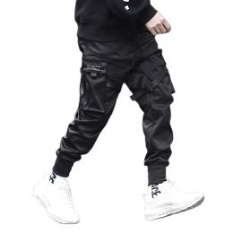 Pants Spring autumn men ribbons hip hop punk rock cargo pants with many pockets street joggers mens casual tactical harem pants 4XL