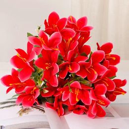 Decorative Flowers 33cm 10Head Artificial Lily Flower Daffodil 3D Red Fake Wedding Living Room Home Decoration