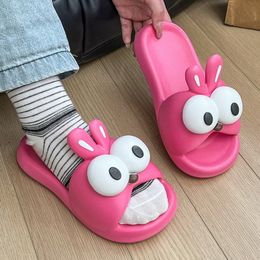 New Women's Kawaii Animal Rabbit Slippers Summer Cute 3D Open Toe Anti-Skid EVA Slides Shoes Indoor Soft Slippers For Ladies