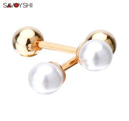 SAVOYSHI Luxury Pearls Cufflinks for Mens Women High Quality Ball Cuff Links Wedding Grooms Gift Fashion Brand Men Jewelry1375059