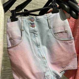 Women's Shorts designer Correct version~2024 Spring/Summer new gradient Colour spray technology cotton denim slim fit shorts 9805# M57F