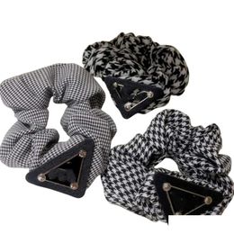 Hair Accessories Ins Kids Plaid Headbands Girls Triangle Letter Applique Elastic Srunchies Horse Tail Rope Designer Women All-Matching Dh7Wv