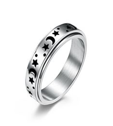 6mm Stainless Steel Moon Star Spinner Band Ring Exquisite Black Enamel Rings For Women Mens Wedding Party Engagement Jewellery Gift9432492