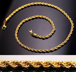 Gold Chains Fashion Stainless Steel Hip Hop Jewellery Rope Chain Mens Necklace3107136